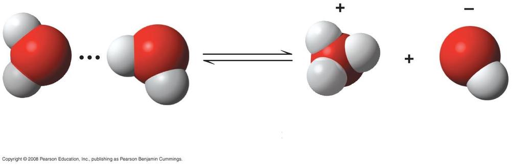 Dissociation of Water Molecules O O O O 2 2 O ydronium ion ( 3 O + ) ydroxide ion (O ) By convention, the hydronium ion is represented as a