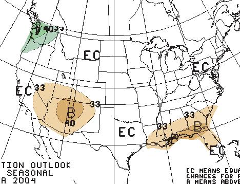 1. Precipitation: Multi-season Outlooks Source: NOAA Climate Prediction Center Overlapping 3-month long-lead precipitation forcasts (released 1/15/4). 1a. Long-lead U.S. precipitation forecast for February - April.