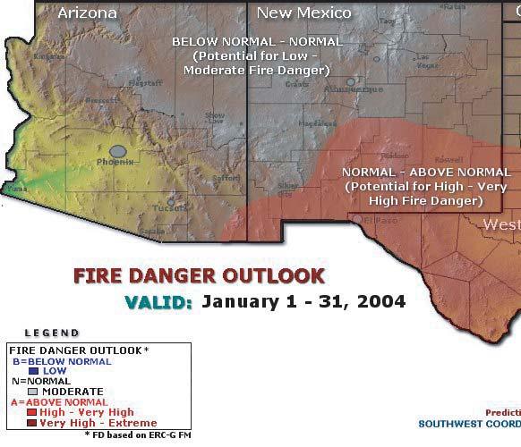 wildland fire outlooks. These forecasts consider climate forecasts and surface-fuels conditions in order to assess fire potential.