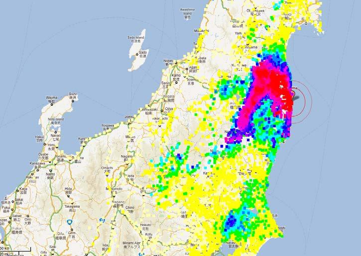 Radioactive plume over Japan from Fukushima The highest-dose zone from the Fukushima Daiichi nuclear plant was