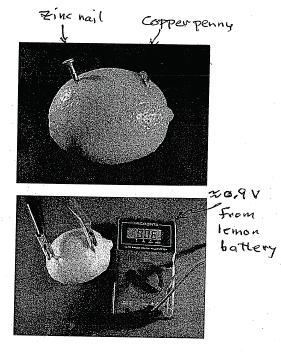 Figure 16.50 A lemon battery There are many types of batteries (lithium-polymer, lithiun-ion, nickel-metal hydride, solar, etc.).