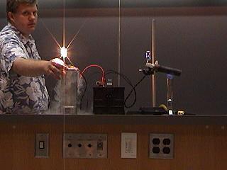 Flame and Liquid Nitrogen Description: Two lamps are wired to separate coils, but to the same battery.