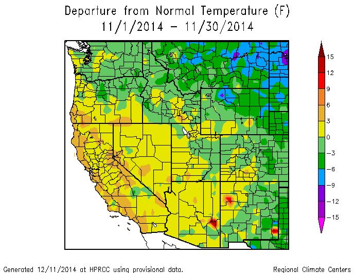 Mean Temperature Departure from Normal Oct
