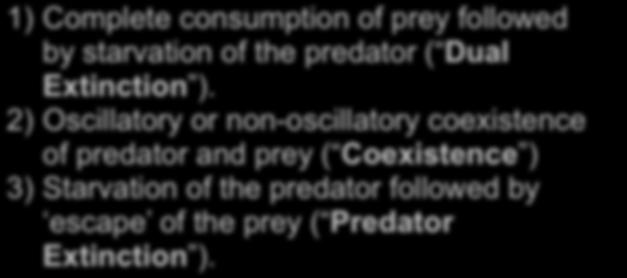 Possible Outcomes of a Predator-Prey System: 1) Complete consumption of prey followed by starvation of the predator ( Dual Extinction ).