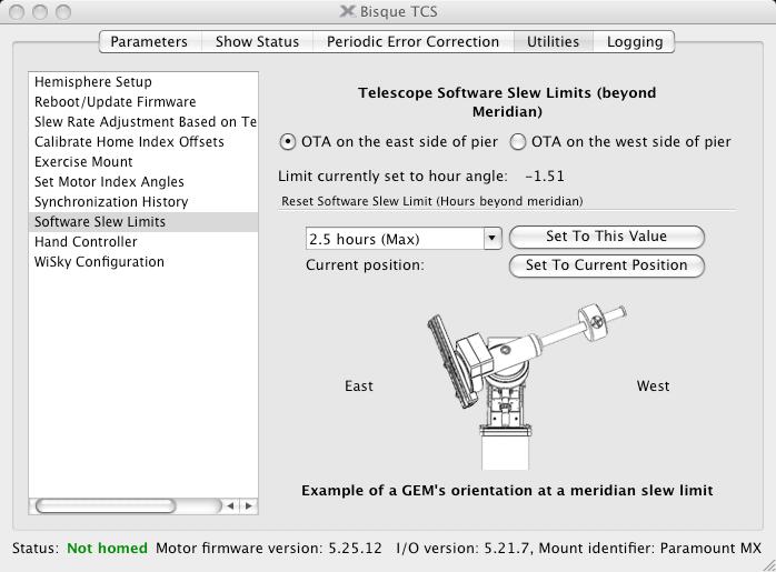 Off command from the Tools pop-up menu on the Telescope window) to ensure the mount stays at the limit position.