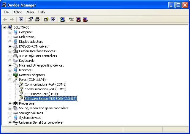 Figure 91: Windows XP Device Manager showing the COM port number assigned to the Paramount s USB port.