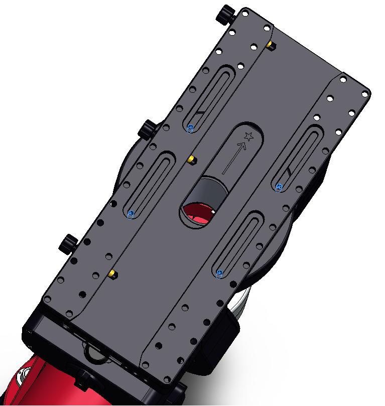 Figure 30: The Versa-Plate mounting slots on the Paramount MYT allow the payload to be adjusted to achieve balance in declination.