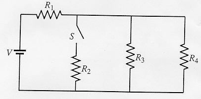 Circuits Consider the network of resistors shown below. When the switch S is closed, then: What happens to the voltage across R 1, R 2, R 3, R 4?