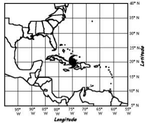 How to Track a Hurricane: To plot each location of the storm over time, do the following: 1) Determine the latitude of the storm, the first coordinate in the pair, and locate it on the map (usually