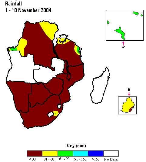 November 2004 Dekadal cumulative rainfall Trend: First dekad was quite dry.