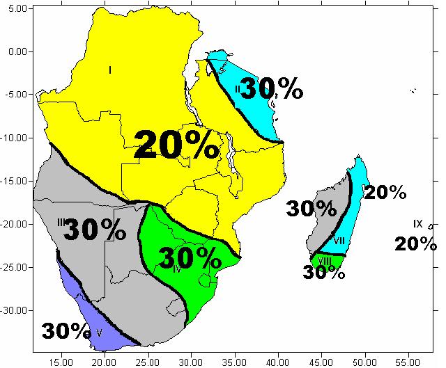 DJF 2005/06 Rainfall Malaria Outlook REGIONS II-VI & VIII HAVE HIGH