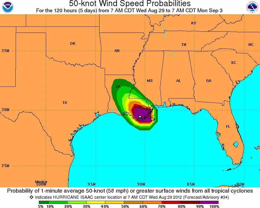 Wind Probabilities ( 60 mph (95 kph)) Impact Forecasting Cat Alert: Isaac