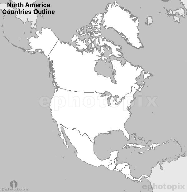 The map below shows North America and its surrounding bodies of water. Country borders are shown.