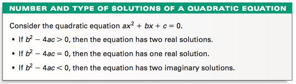 5.6 The Discriminant For each equation, find the value of the discriminant, determine how many solutions, and then find