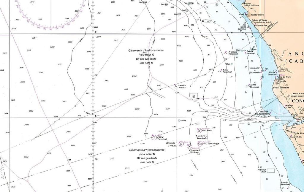 2.4.2 First draft on nautical chart with compas and pencil to avoid gross mistakes Is Congo cut-off?
