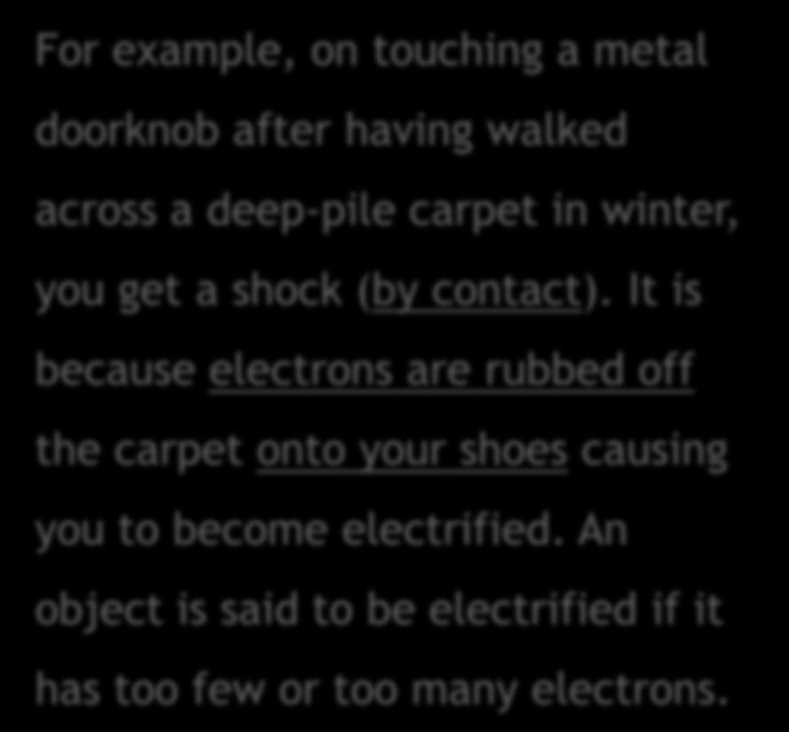 2.1 Electrostatics For example, on touching a metal