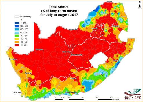 I S S U E 2 0 1 7-09 P A G E 3 Figure 1: Rainfall totals for the month of August were generally below 50 mm over the Western Cape, reaching 150 mm over the mountainous areas.