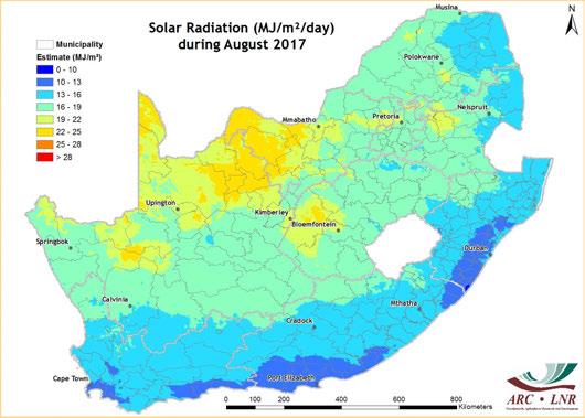 4. Water Balance P A G E 7 Solar Radiation Daily solar radiation surfaces are created for South Africa by combining in situ measurements from the ARC-ISCW automatic weather station network with 15-