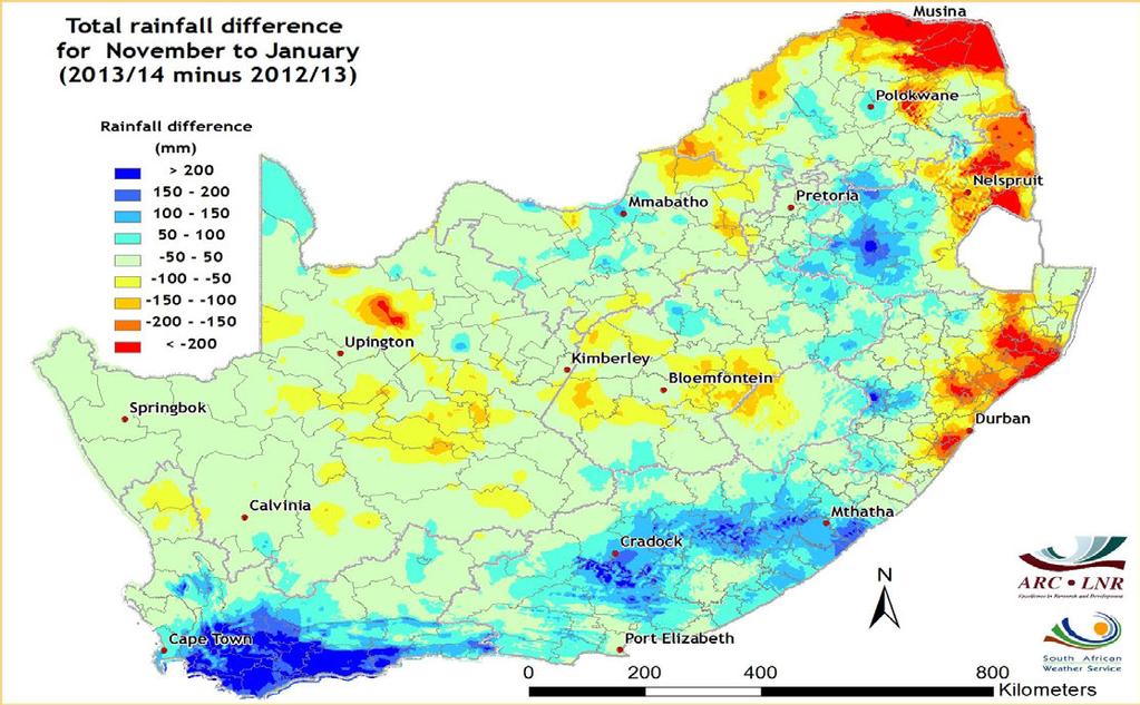 Agrometeorology 19 Images of the Month Hot and dry conditions over the southwestern Cape in April Associated with the extremely dry conditions that continued over the southwestern Cape during April