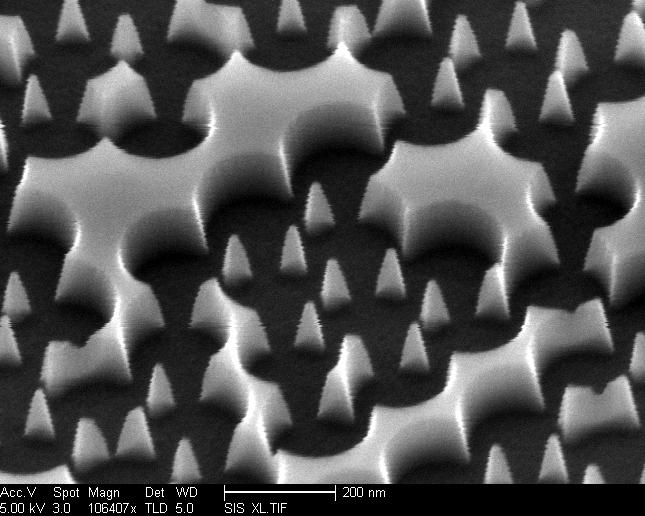 holes in the metal film where spheres previously were. Then the silicon can be reactive-ion etched to form pores with aspect ratios greater than 10:1.