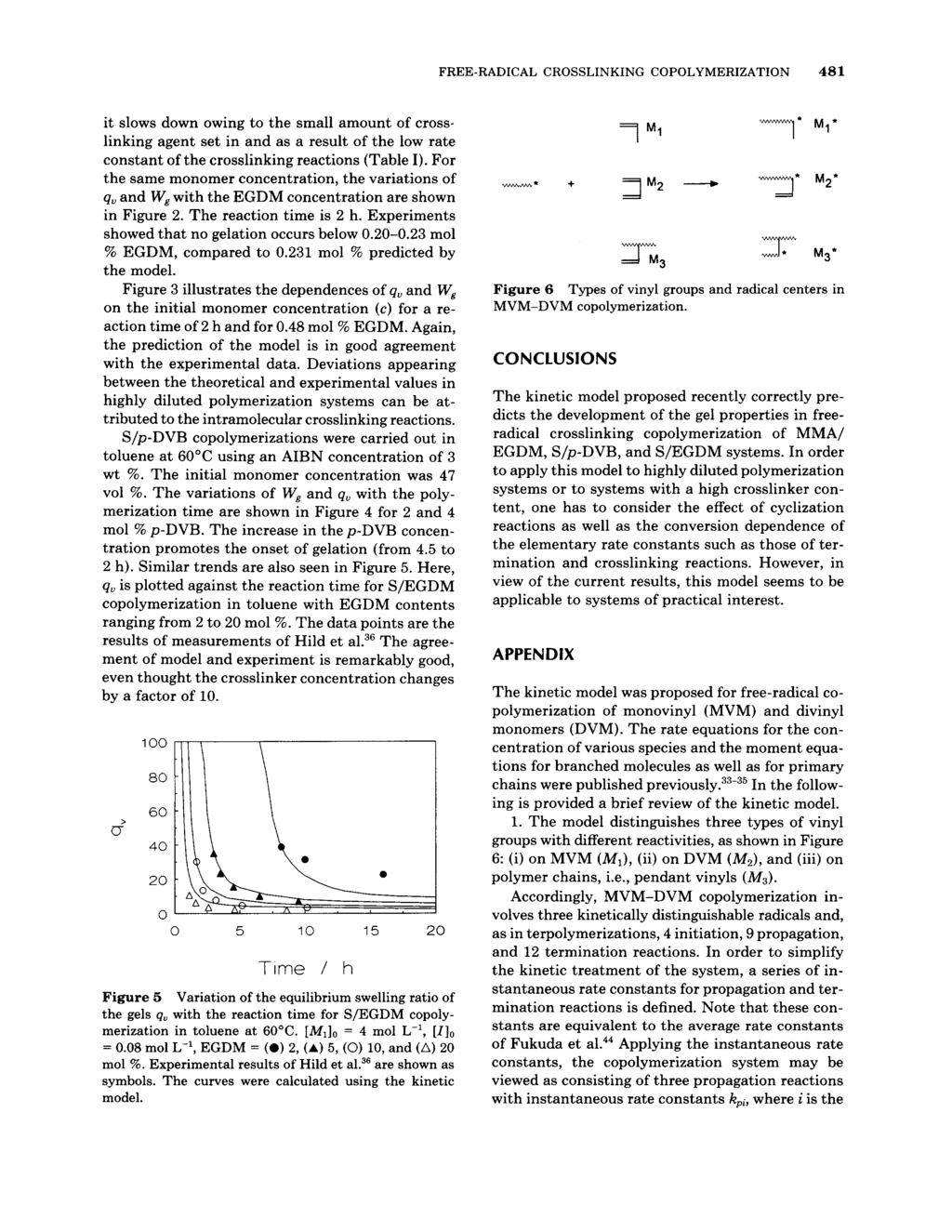 FREE-RADICAL CROSSLINKING COPOLYMERIZATION 481 it slows down owing to the small amount of crosslinking agent set in and as a result of the low rate constant of the crosslinking reactions (Table I).