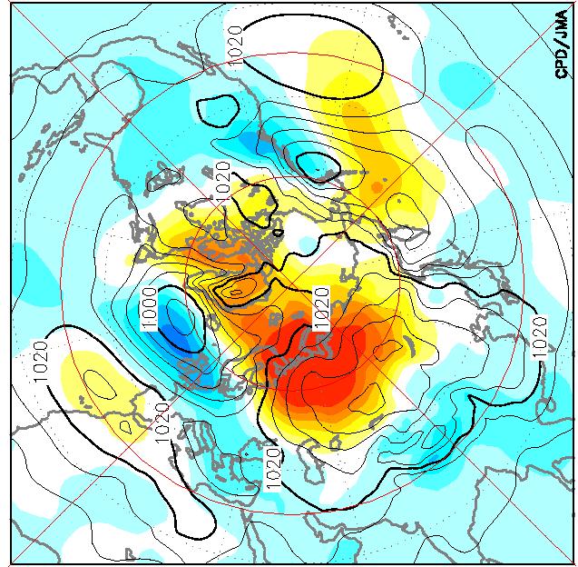 SLP over northern Eurasia The SLP shows a tendency of above-normal conditions in recent years. SLP and anomaly (Dec.