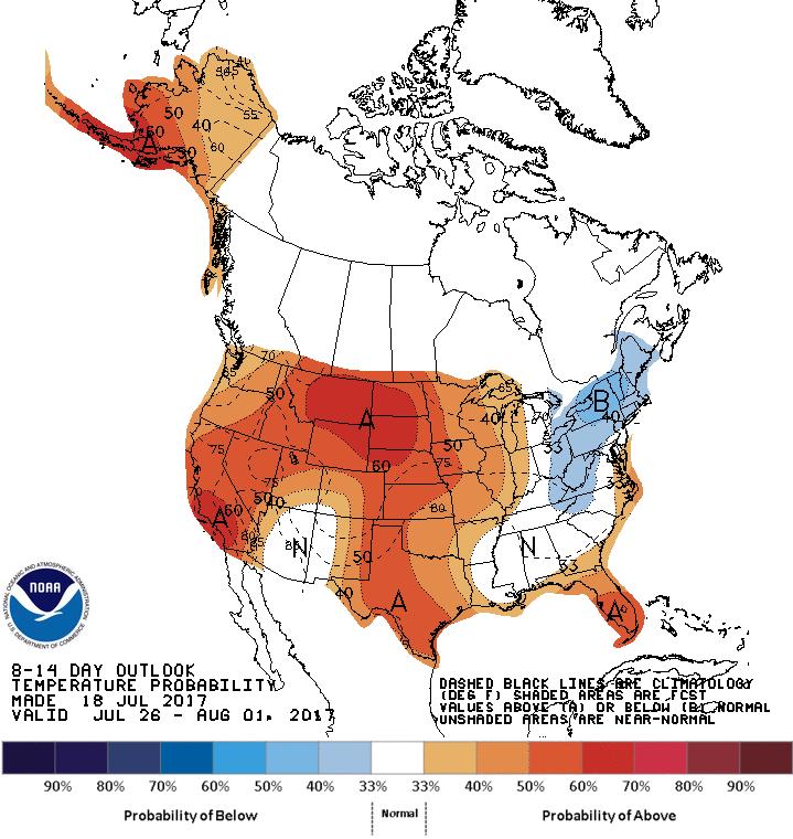 The top two images show Climate Prediction Center's Precipitation and Temperature outlooks for 8-14 days.