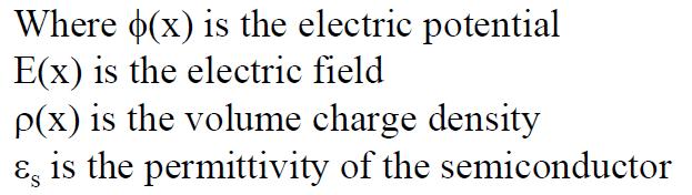 Poion equation (one dimenion) An electric field i created in the depletion region by the eparation of poitive and negative charge denitie.