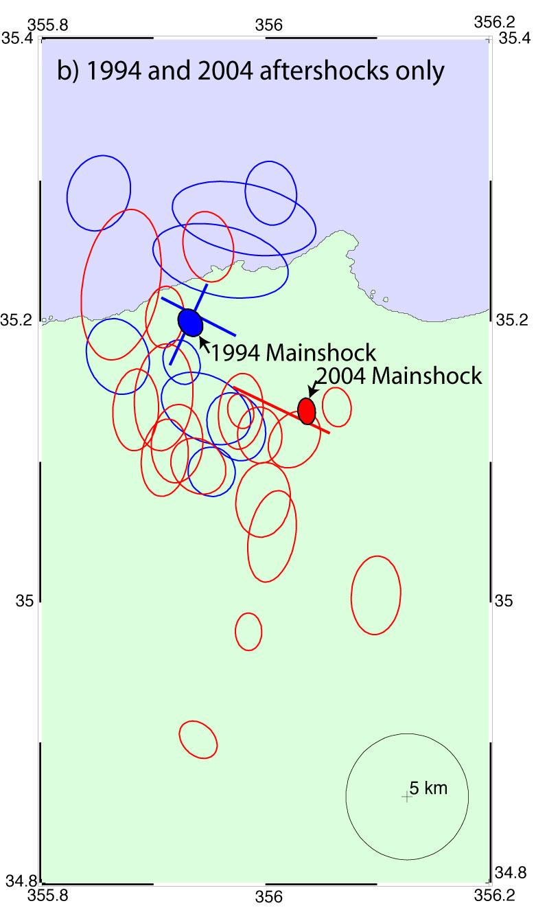 Aftershocks not consistent with NW-SE fault