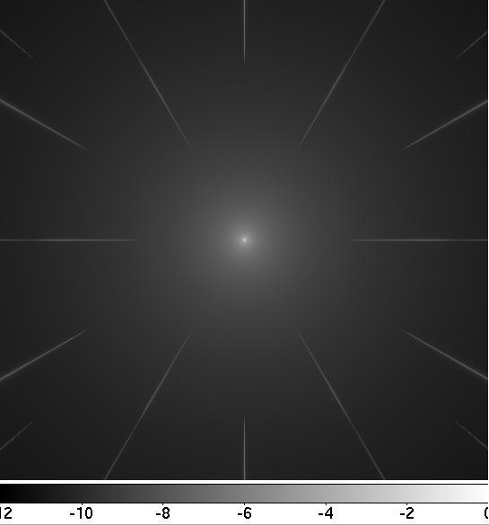 12 log contrast Figure 4. Central part of the PSF (log scale, 3 arcmin 3 arcmin). The simulated polychromatic PSF is shown here with no coronagraph pick-off mirror.