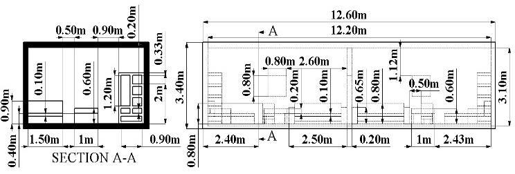 WORKING DOMAIN DESCRIPTION (a) Front view with section showing the left wall (b) Top view with section showing the partition wall Each room is 6 m long, 5 m wide and 3 m high.