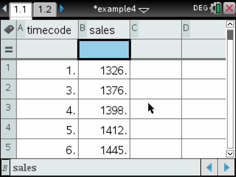 Example 13 The table below shows the sales for the first 8 years of a new business. Year 1 2 3 4 5 6 7 8 Sales ($) 1326 1438 1376 1398 1412 1445 1477 1464 (a) Plot the data.