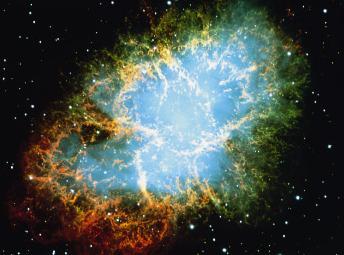 2 pc In 1000 years, the exploded debris might look something like this: Crab Nebula: debris from a stellar explosion observed in 1054 AD.