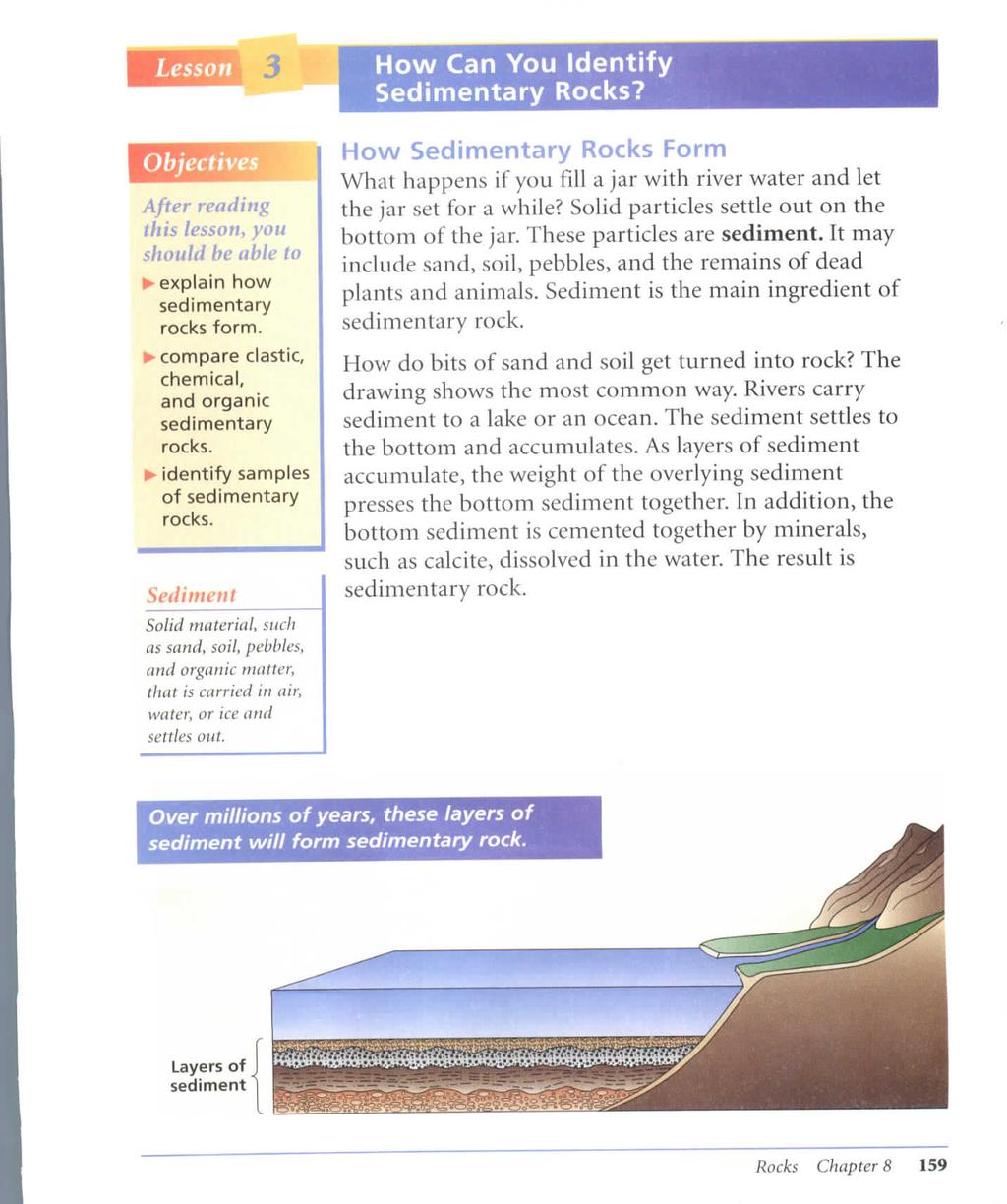 Lesson Objectives After reading this lesson, you should be able to explain how sedimentary rocks form. compare clastic, chemical, and organic sedimentary rocks. identify samples of sedimentary rocks.