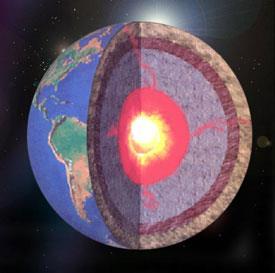 The Core About 100 million years after initial accretion, temperatures at depths of 400 to 800 km below the Earth s surface reach the melting point of iron In a process called global chemical