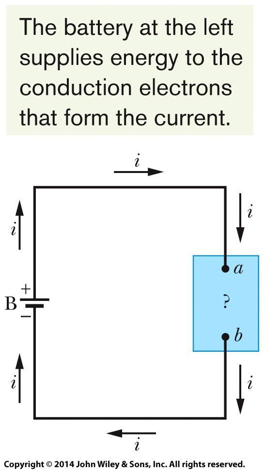 26-5 Power, Semiconductors, Superconductors Figure shows a circuit consisting of a battery B that is connected by wires, which we assume have negligible resistance, to an unspecified conducting