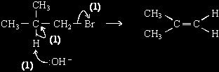 (b) Reagents Step KOH (allow NaOH) () alcoholic () warm () Only allow solvent and warm if reagent correct Step 2 HBr () Mechanism: A X Or a carbocation mechanism Mechanism X B (c) A gives three peaks