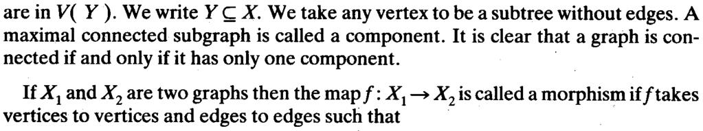 98 R.M.S. Mahmood are in V( Y). We write Y k X. We take any vertex to be a subtree without edges. A maximal connected subgraph is called a component.
