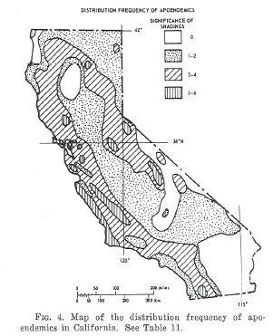 Neo-endemism of CA plants (polyploid derivatives) Stebbins & Major 1965 Hypothesis: Elevated neoendemism in regions with