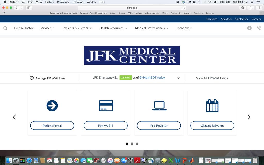 Figure 3: JFK Medical Center Online Reporting. we see that the time of the snapshot was 4:04pm while the time of a 12 minute wait is as of 3:44pm.