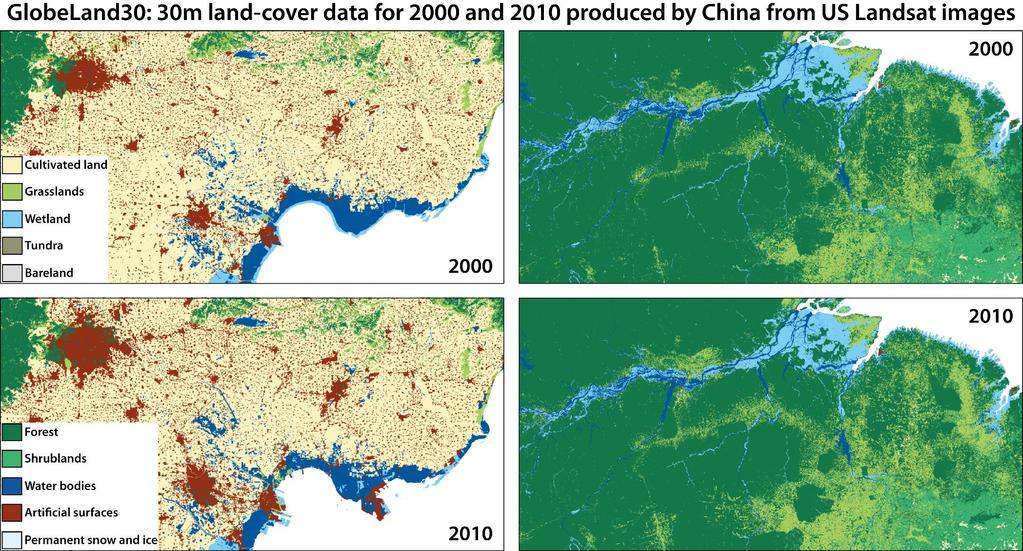 Example: Action T28 from 2010 Plan Generate global land cover maps based on 10-30m imagery every 5 years Shown here for an area including Beijing and Tianjin,