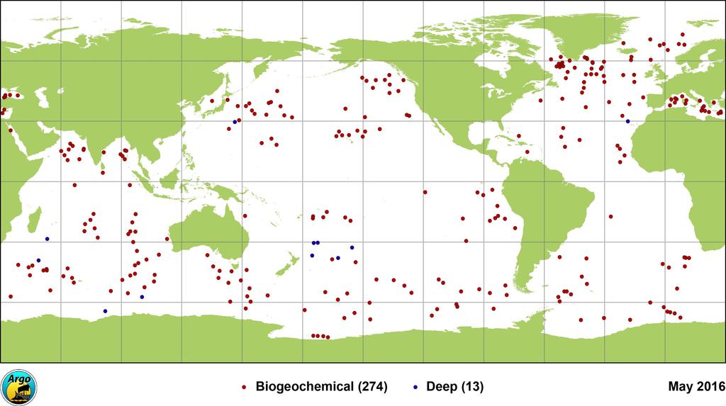 Floats with biogeochemical sensors, or reaching depths well below 2000m Developments include floats that can sample much deeper than 2000m,