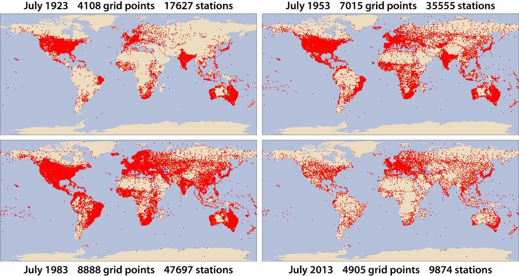 1 O x1 O grid boxes with at least one station in version 7 of GPCC full data monthly product Some scope remains for pre-1951 data