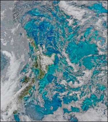 Status of the Global Observing System for Climate 135 Figure 51: Image from VIIRS collected 29 September 2015 showing fine-scale structure in ocean colour near New Zealand.