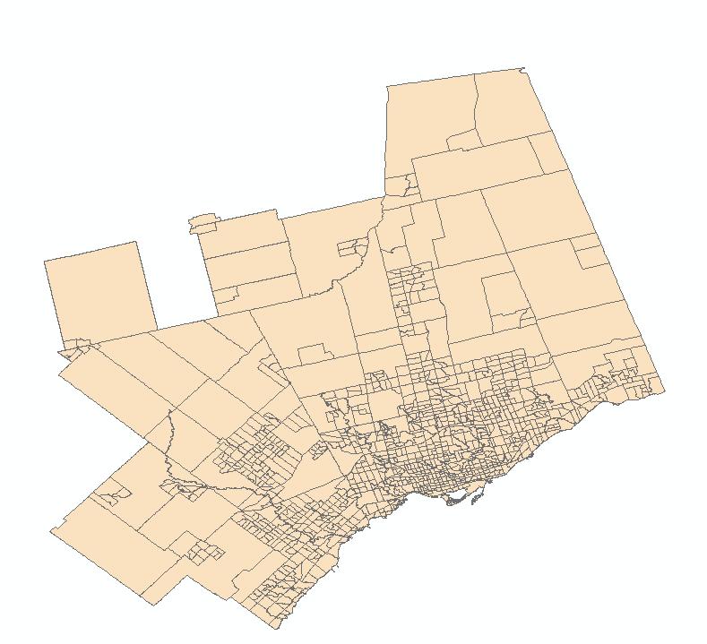 5. You should be left with a map of the census tracts in Toronto, with the 2011