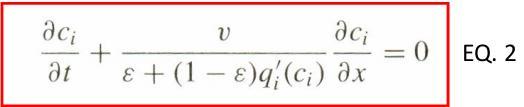 Using an equilibrium isotherm relationship in the form qi =f(ci), EQ.