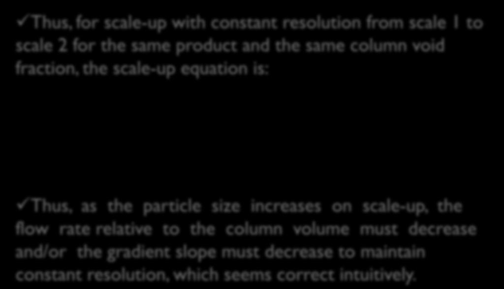 Thus, for scale-up with constant resolution from scale 1 to scale 2 for the same product and the same column void fraction, the scale-up equation is: Thus, as the particle size