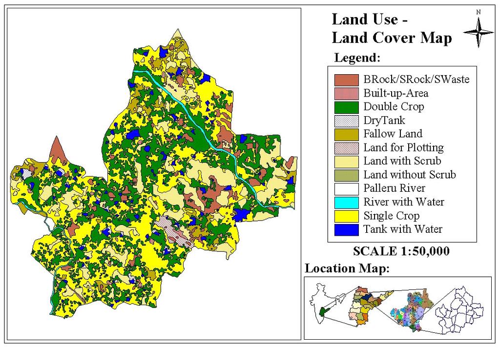 Figure 2.Land Use/Land Cover IV. RESULTS AND DISCUSSION 4.1 Village Map This shows the geographical locations of all villages in the Mandal is called Village Map [1].