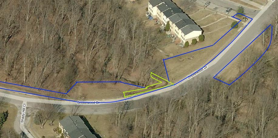 Figure 6: Drexel Woods Drive and the Culvert area Figure 6 shows more primary grassy area outlined in blue.