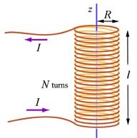 Compute the self-inductance of a solenoid with N turns, length l, and radius R with a current I flowing through each turn,